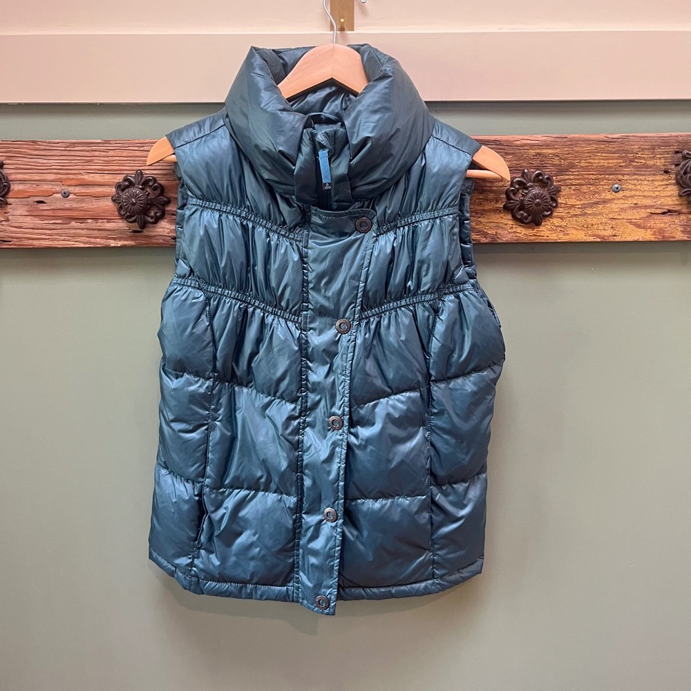 Prana Women Teal Green Down Puffer Vest Funnel Neck Quilted Ripstop W1MILV314 M